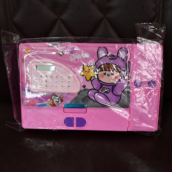 Multi-Functional Space Theme Pencil Box with Built-in Calculator (1 Pc)